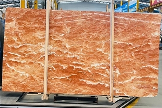 Red Polished Tea Rose Marble Slab For Floor Tiles