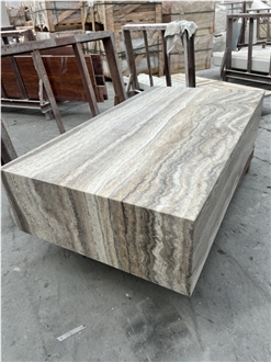 Silver Travertine Plinth Coffee Table