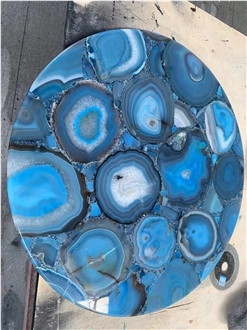 Blue Agate Gemstone Backlit Round Table Tops