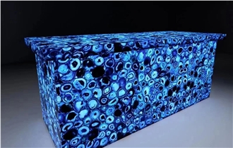 Blue Agate Gemstone Backlit Round Table Tops