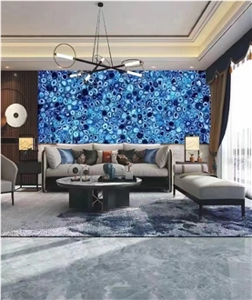 Blue Agate Gemstone Backlit Round Table Tops