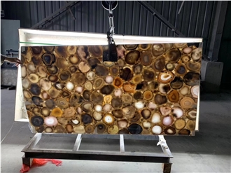 Coffee Brown Semiprecious Stone Backlit Gemstone Slabs