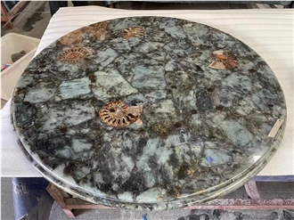 Labradorite Blue Semiprecious Stone Round Table Tops