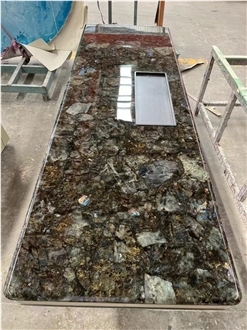 Labradorite Blue Semiprecious Stone Round Table Tops