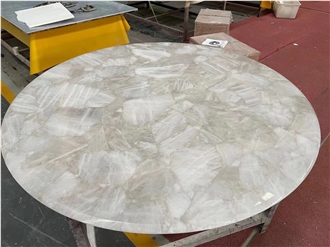 White Quartz Gemstone Solid Surface Table Tops