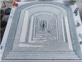 Bianco Carrara Marble & Black Marquina Marble Mosaic Medallion