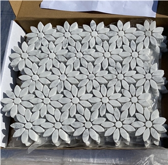 Popular Carrara White Marble Daisy Flower Mosaic Tiles