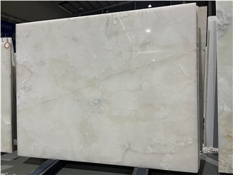 White Onyx Slabs With Brown Veins For Bathroom