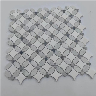 Water-Jet Cut Pattern Cararra White Marble Mosaic Tiles