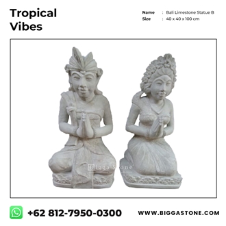 Indonesian Limestone Sitting Couple Sculpture