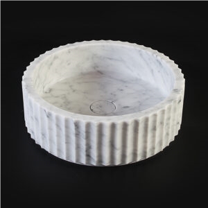 Fluted Carrara Marble Honed Cylindrical Stone Basin