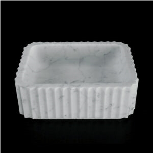 Fluted Carrara White Marble Rectangular Stone Basin