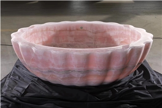 Hotel Bathroom Decoration Polished Pink Onyx Bathtub