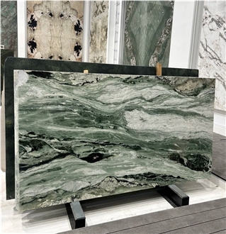 Victoria Polished Wall Tiles Green Marble Slab