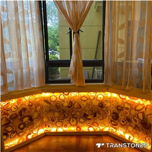 Translucent Polished Yellow Agate Prayer Wall Sheet