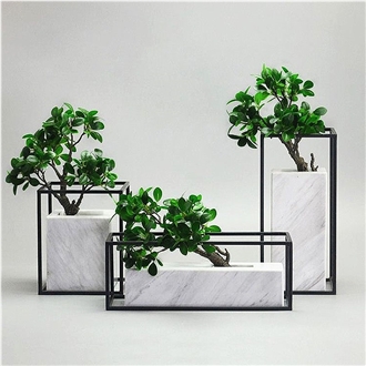 Volakas White Marble Vase With Simulation Tree