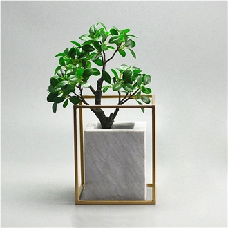 Volakas White Marble Vase With Simulation Tree
