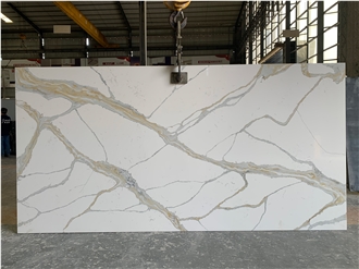 Goldtop Artificial Stone Calacatta Fuoco Quartz Tiles Slabs