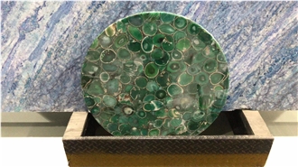 Green Agate Round Table Tops Semiprecious Stone Table Tops