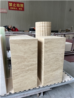 Custom Beige Travertine Cube Tall Plinth Onyx End Side Table