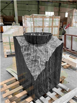 Stone Sink Of Black Wooden Marble