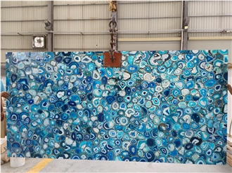 Backlit Blue Agate Semi Semiprecious Slabs - Agate Translucent Stone Tile