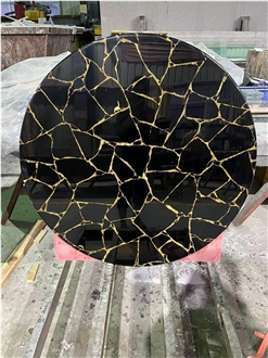 Custom Black Obsidian Semiprecious Stone Table Top