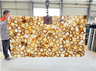 Semi Precious Stone Wall Brown Agate Backlit Stone Slab