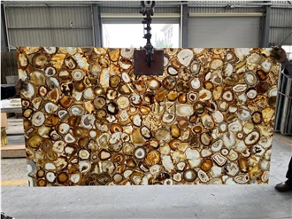 Semi Precious Stone Wall Brown Agate Backlit Stone Slab