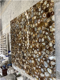 Semi Precious Stone Wall Brown Agate Backlit Stone Slab