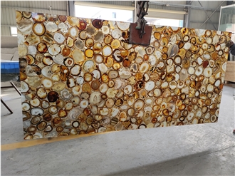 Semi Precious Stone Wall Brown Agate Backlit Stone Slab