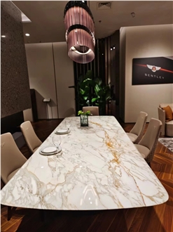 Luxury Italian Calacatta Gold Marble, Hotel Dining Table Tops