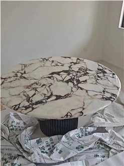 Marble Viola Calacatta Round Table Tops For Hotel Restaurant