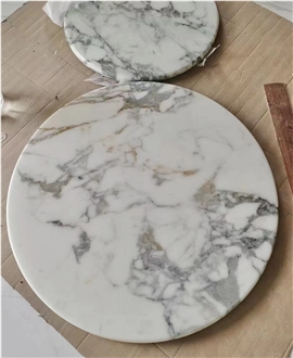 Waterjet Cut Marble Calacatta White Table Tops For Hotel