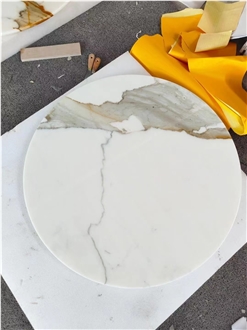 Waterjet Cutting Calacatta Vagli Marble, Restaurant Table Top