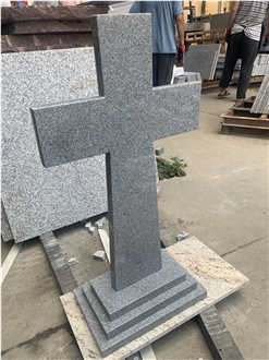 Cheap Western Style Light Grey Granite Cross Tombstone