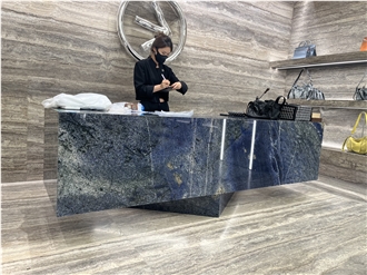 Blue Sodalite Stone Reception Desk And Display Furniture