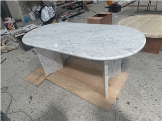 Cararra White Marble Stone Dining Table Customized Size