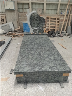 Olive Green Granite Heart Engraved Monument/Tombstone