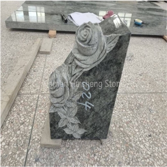 Olive Green Granite Rose Engraved Headstone