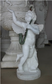 White Marble Cupid Life Size Angel Sculpture