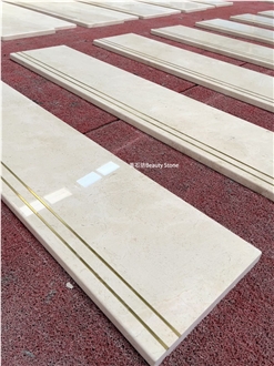 Brass Inlay Natural Marble Staircase For Villa