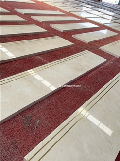 Brass Inlay Natural Marble Staircase For Villa