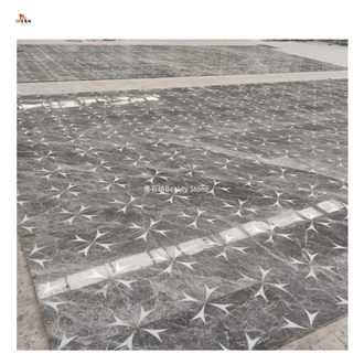 Grey Star Waterjet Cut Inlay Polished Flooring Pattern