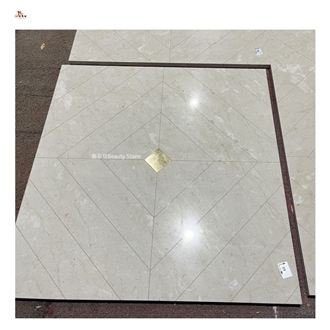 Natural Marble Waterjet Cut Metal Brass Inlay Floor Pattern