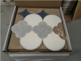 Azul Macaubas Quartzite White Marble Waterjet Cut Inlay Mosaic Tiles