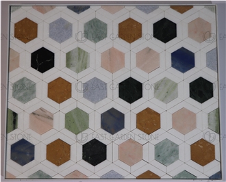 Multi Color Hexagon Backsplash Marble Mosaic Tiles