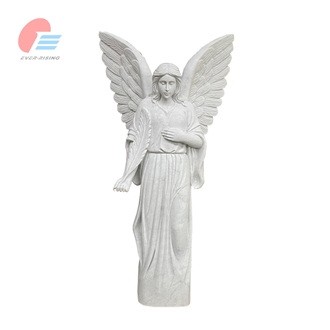 Bianco Carrara White Marble Angel Holding Feather Memorial Sculpture