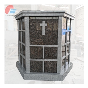 G633 Grey Granite Hexgonal Columbarium With Mahogany Granite Doors