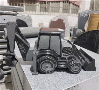 Black Granite  Headstone Accessory 3D Excavator Memorial